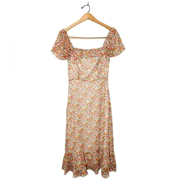 Lush Floral Print Metallic Ruffle Midi Dress‎ Small S - Picture 1 of 9